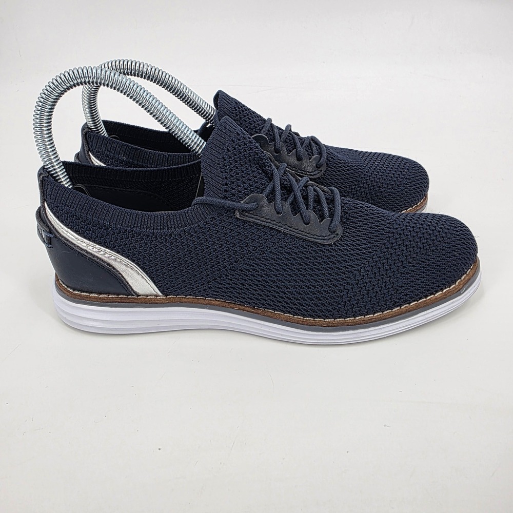 COLE HAAN ORGINALGRAND STITCHLITE OXFORD SHOES WOMENS 6.5 B NAVY BLUE SILVER EUC
